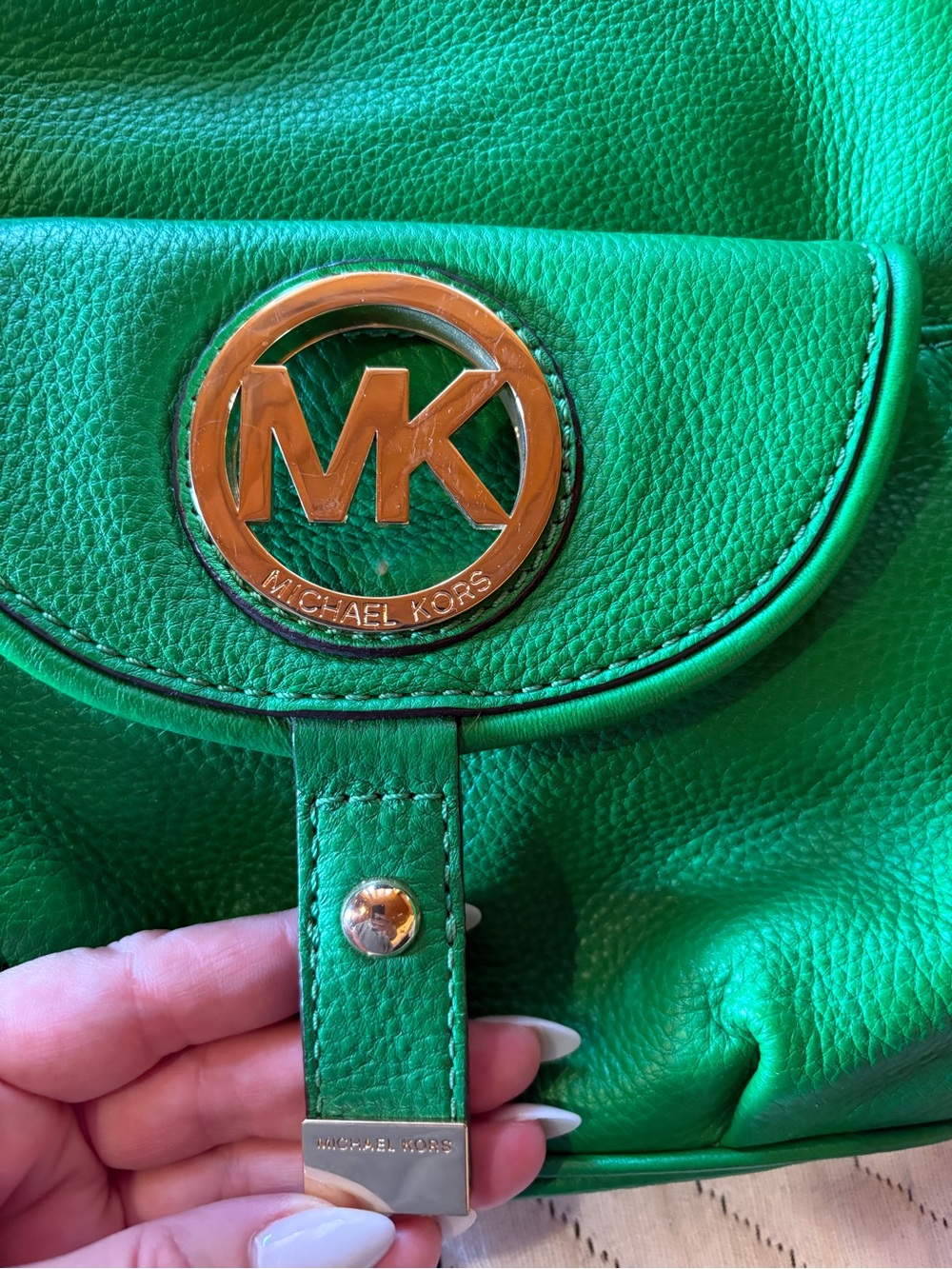 Michael Kors Green Pebbled Leather Hobo Satchel with Gold Hardware - Picture 2 of 8
